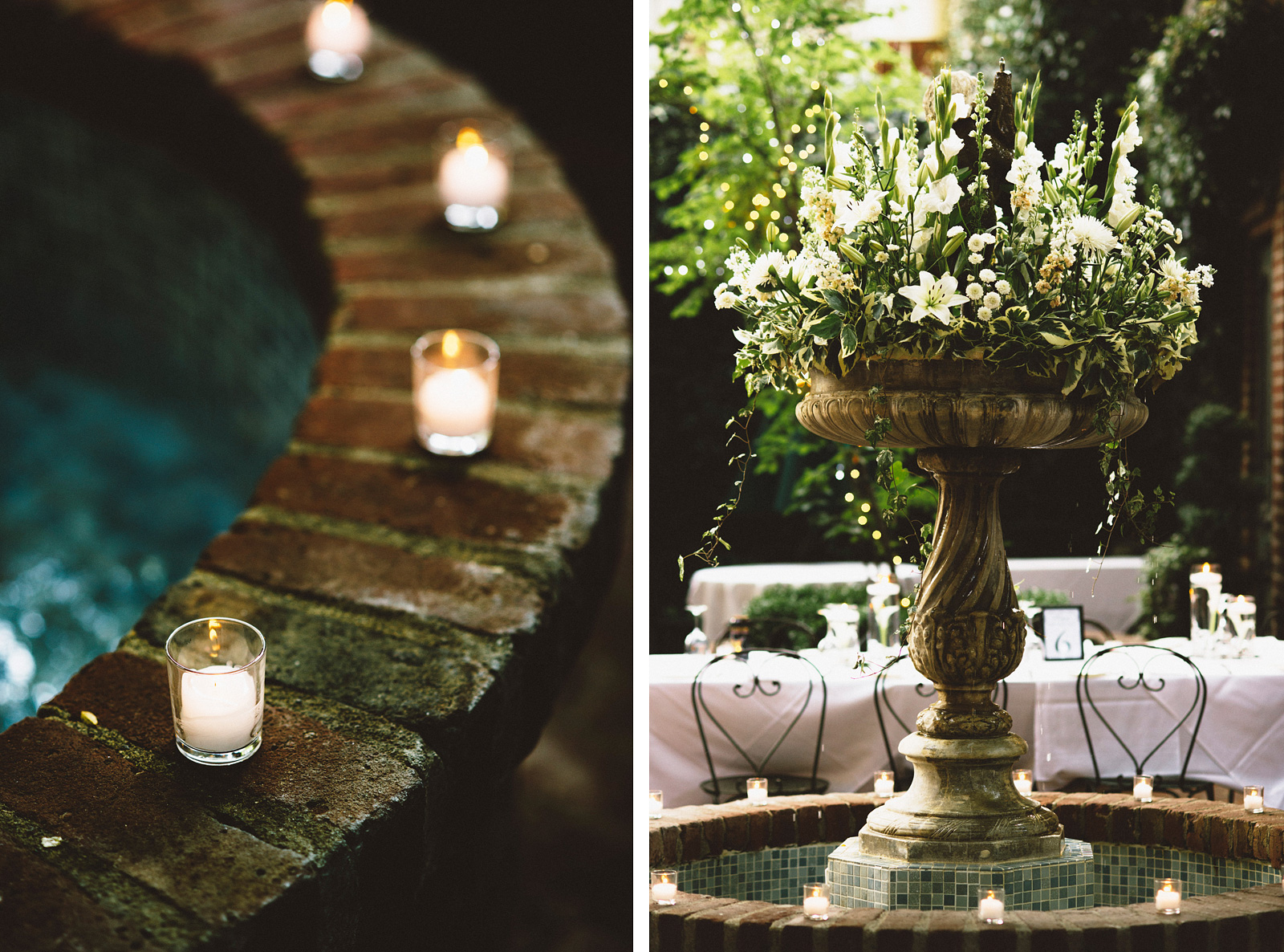 Water fountain and candles | Sacramento Firehouse Wedding