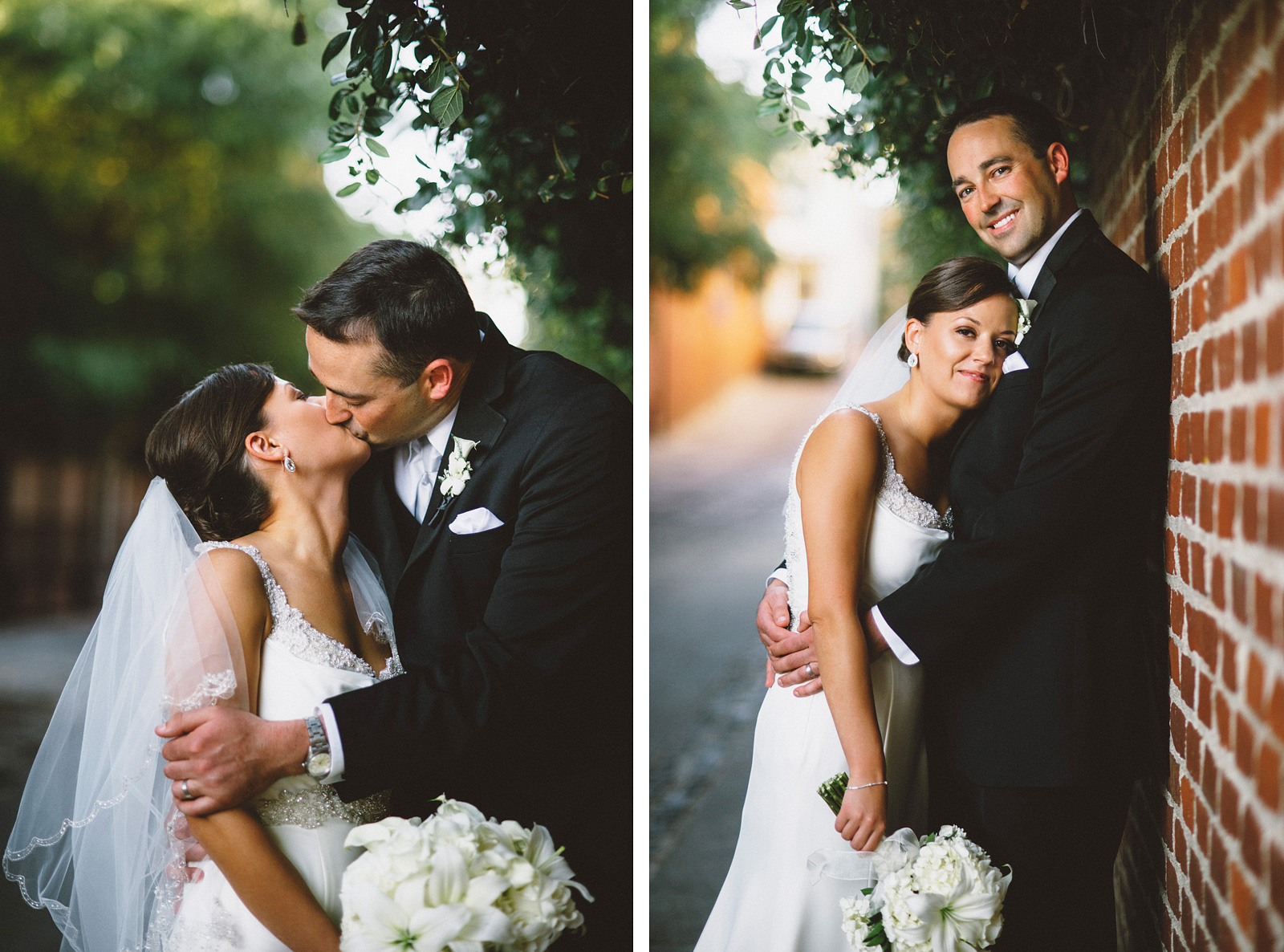 Portraits of bride and groom in the alleyway | Sacramento Firehouse Wedding