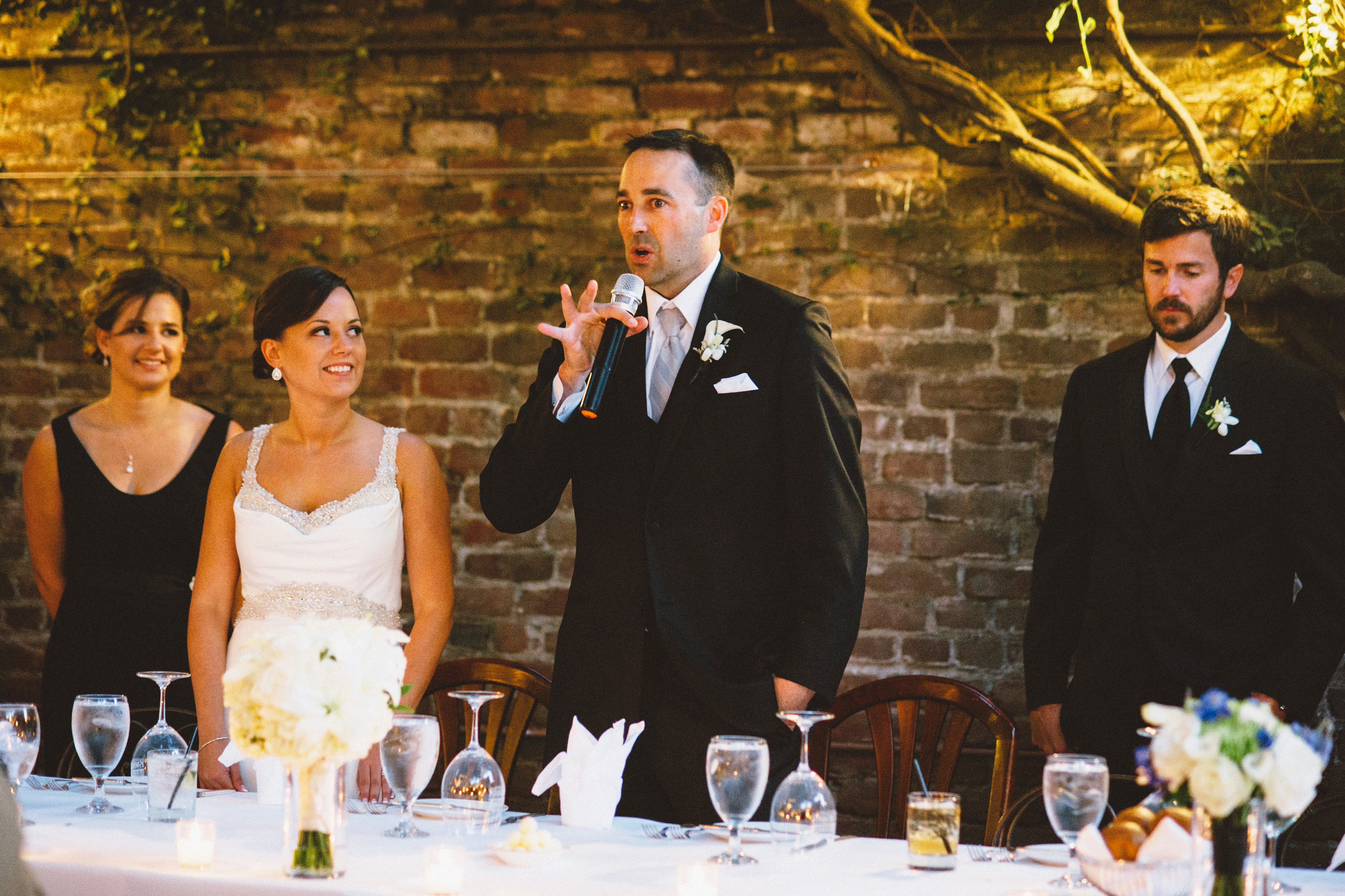 Groom giving welcome toast | Sacramento Firehouse Wedding