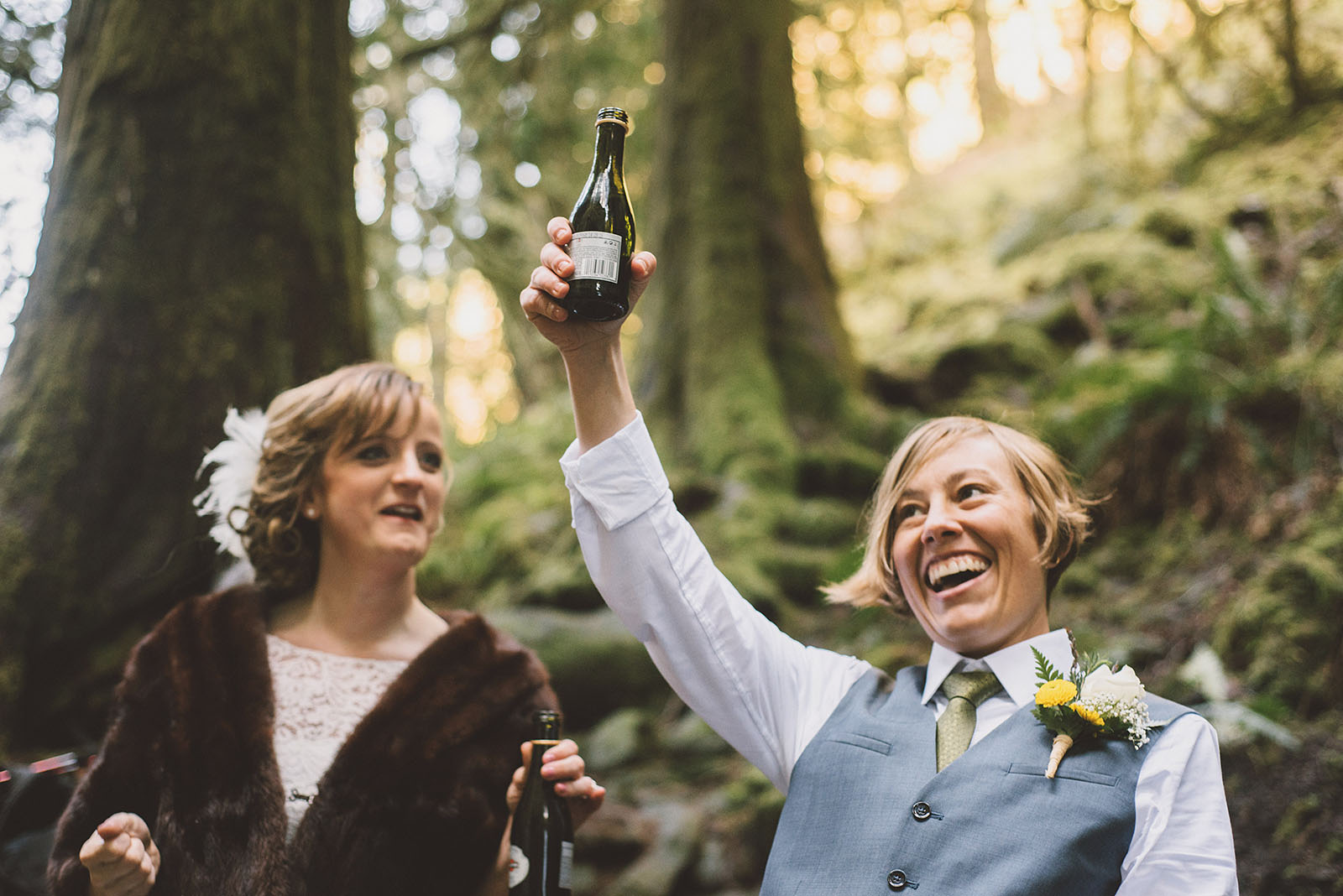 Champagne toast after the ceremony | Wahclella Falls Wedding