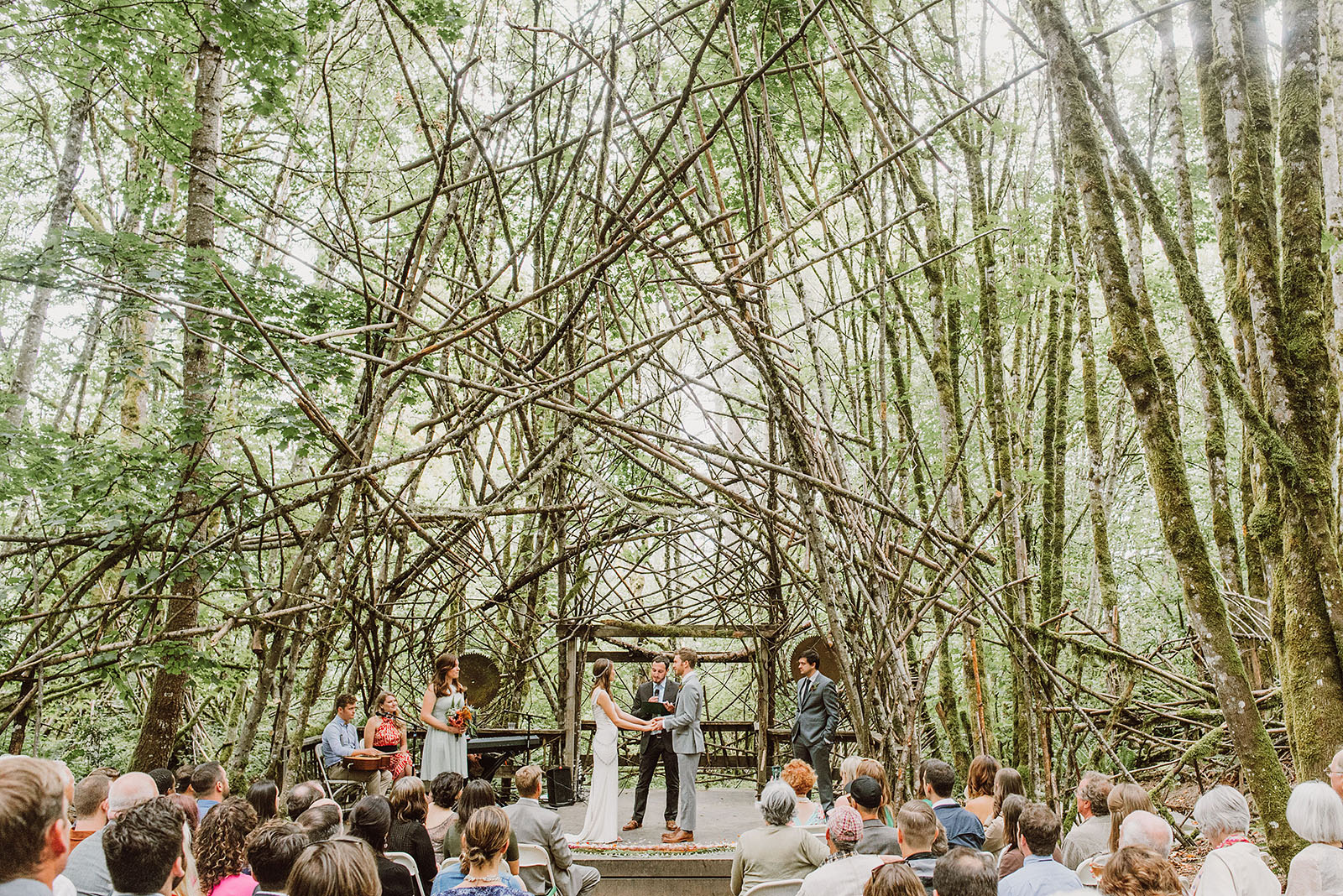 Ceremony at the Woods Stage in Pendarvis Farm | Woodsy Campground Wedding