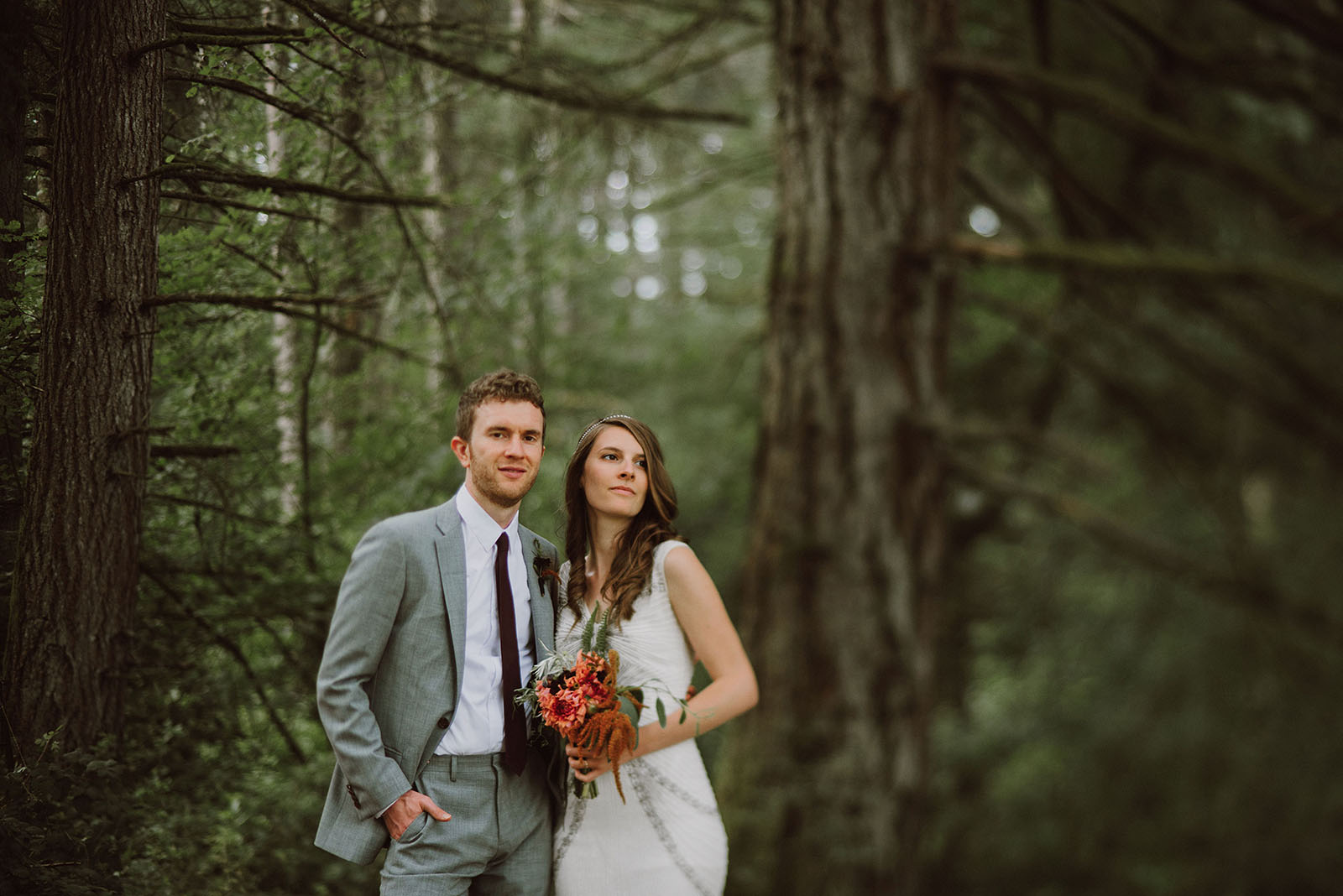 Bride and Groom portrait at Pendarvis Farm | Woodsy Campground Wedding