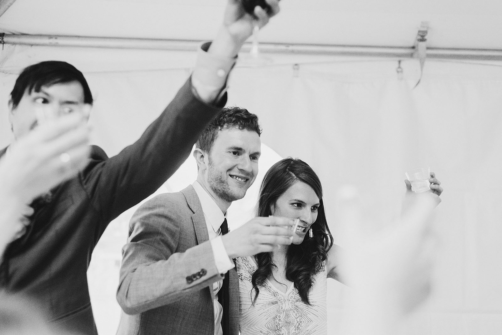 Cheers and toasts at Pendarvis Farm | Woodsy Campground Wedding