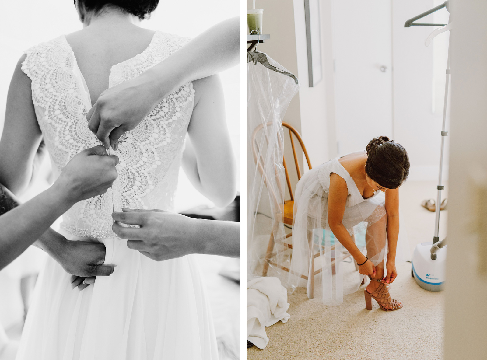 Bride and bridesmaids getting dressed | Portland Castaway Wedding