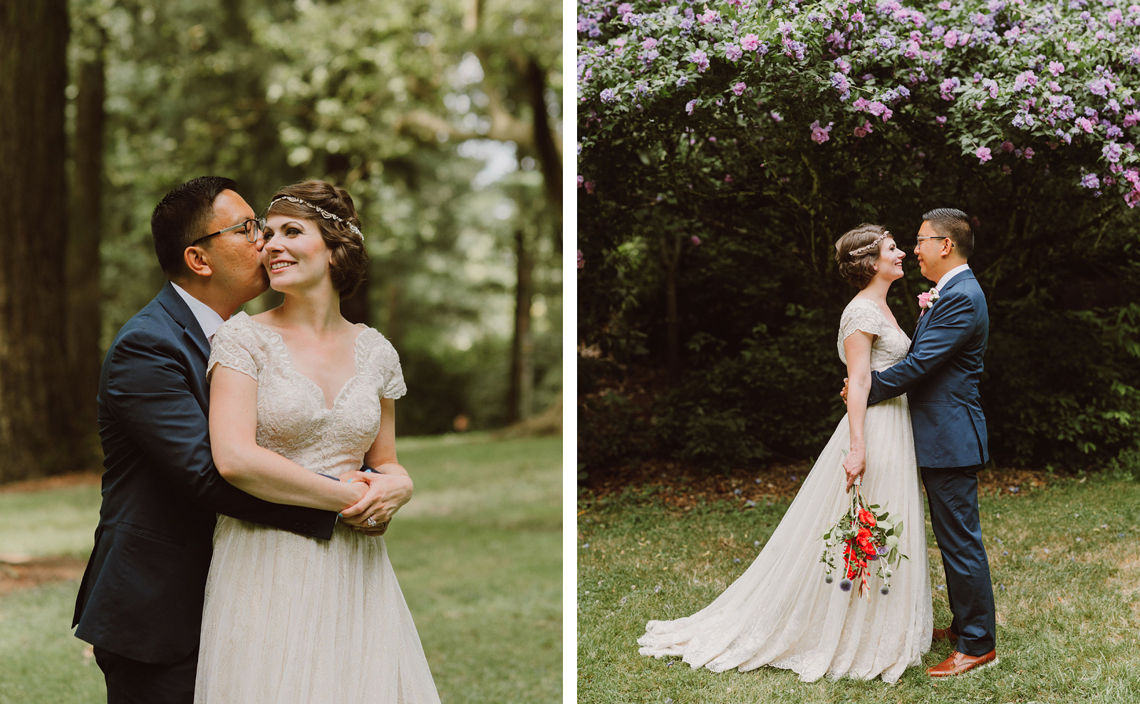 Groom hugging Bride in Laurelhurst Park | Downtown Portland Elopement