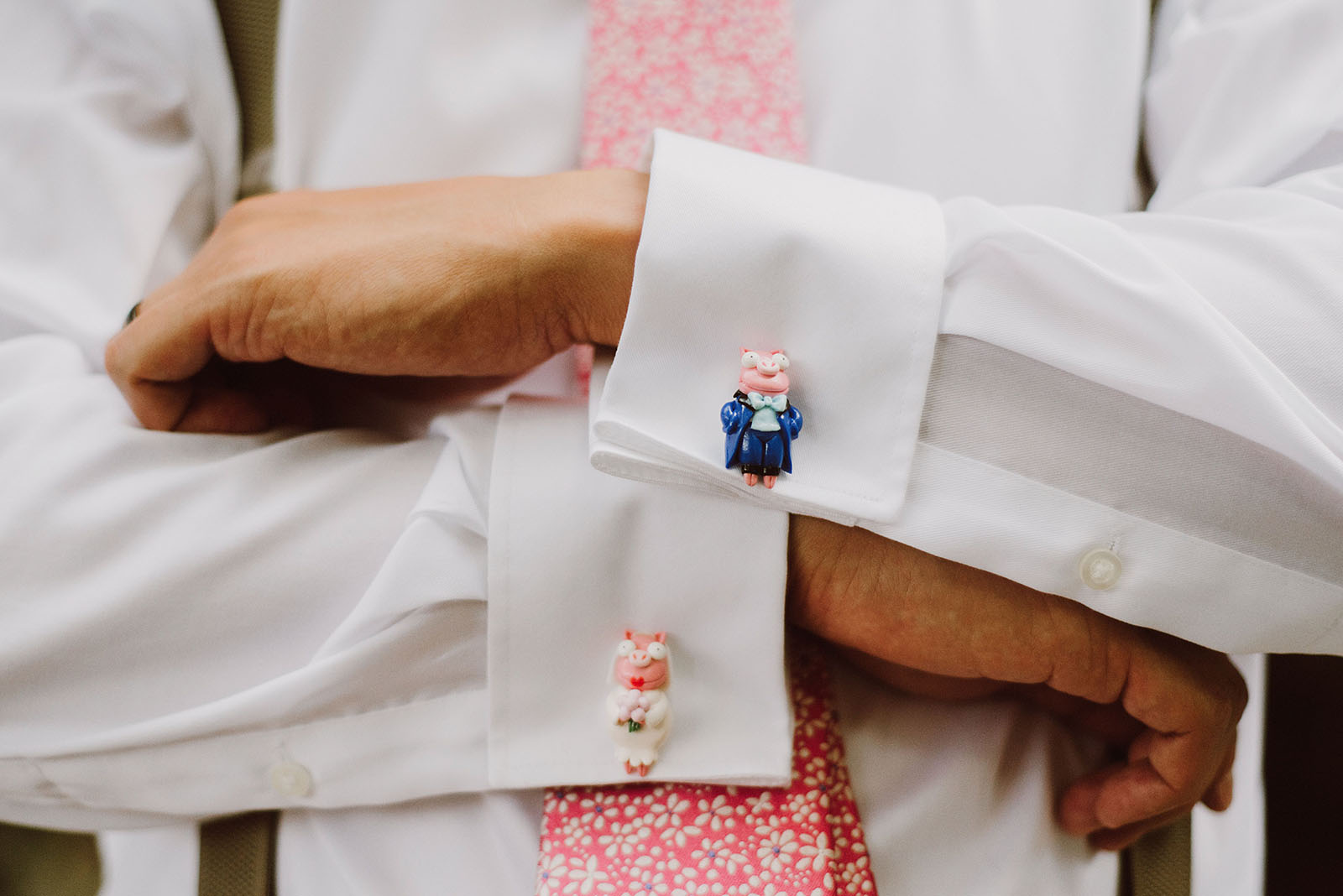 Simpsons piggy cufflinks | Downtown Portland Elopement