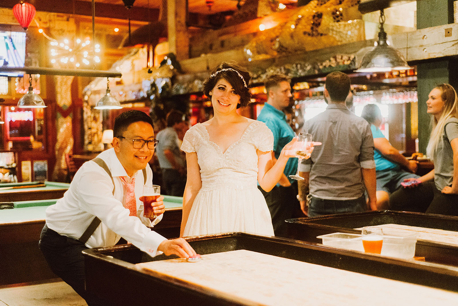 Shuffleboard After Party at McMenamins Ringler Pub | Downtown Portland Elopement