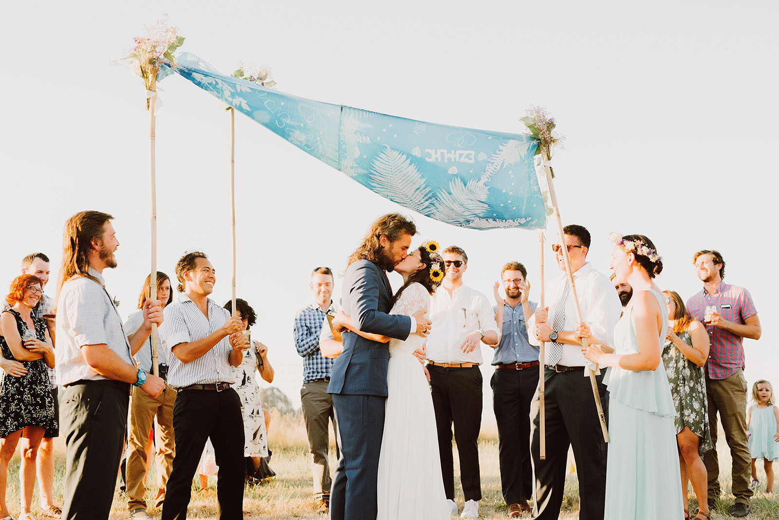 Bride and Groom's First Kiss under the chuppah | Sauvie Island Wedding