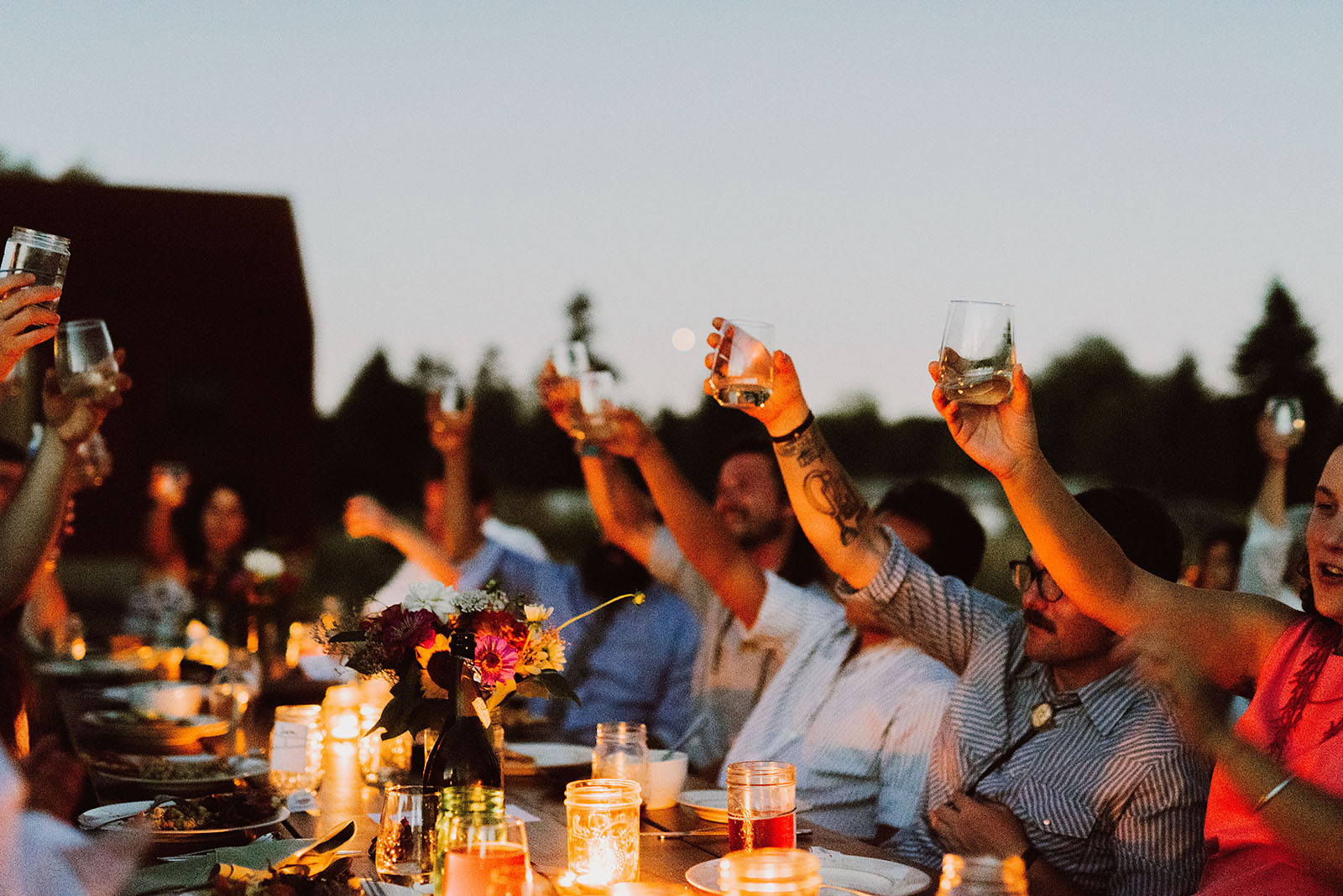 Guests toasting at the reception | Sauvie Island Wedding