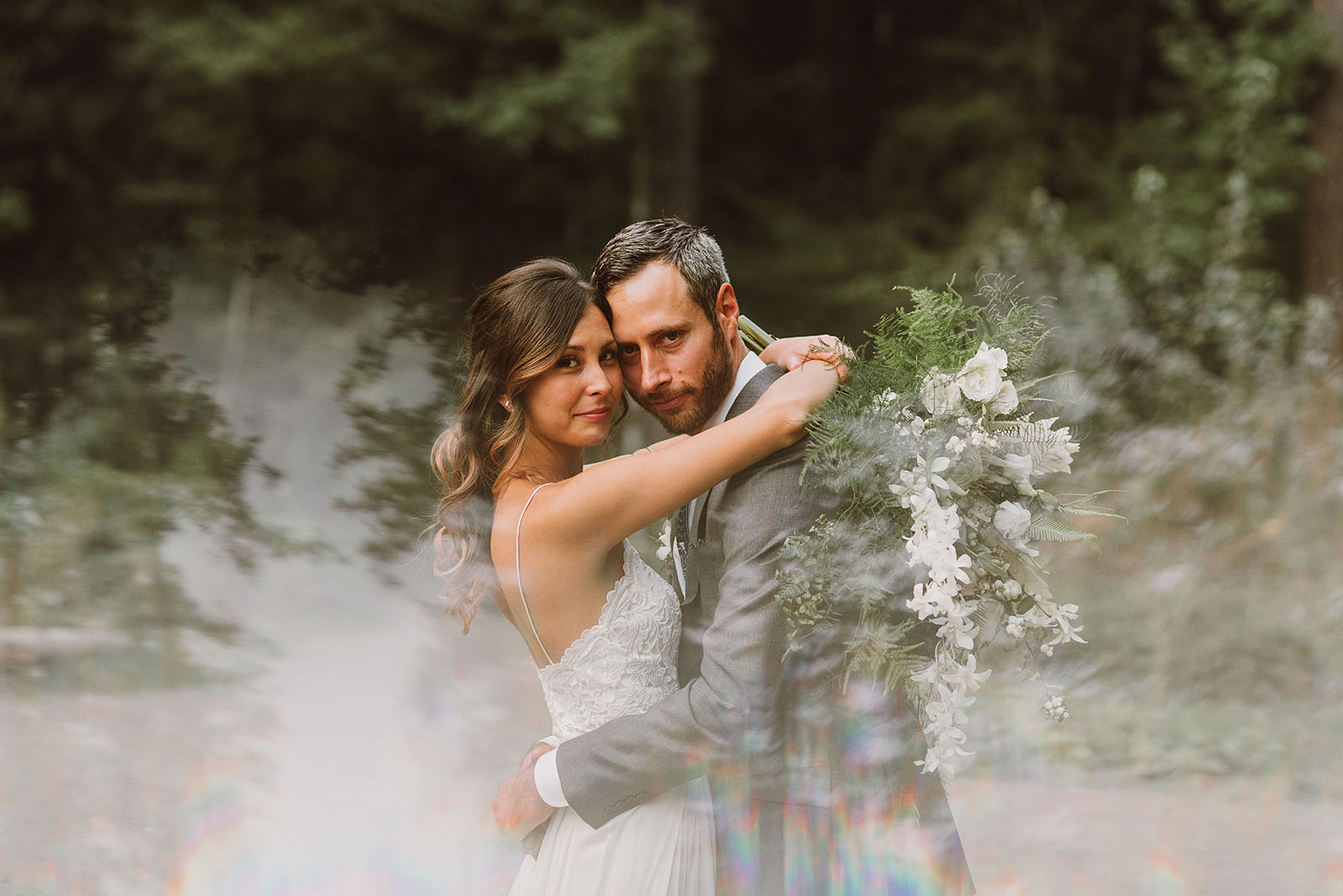 Prismed portrait of bride and groom at a Camp Namanu wedding