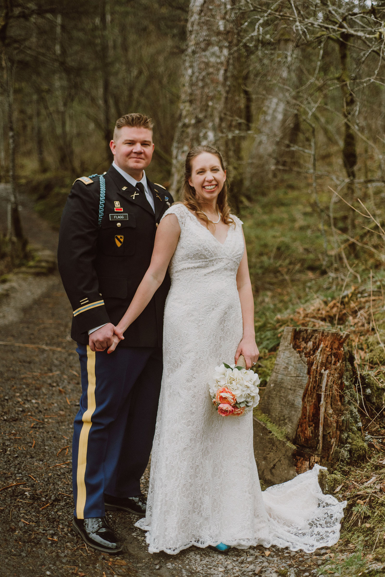 Portraits of Bride and Groom on the hiking trail | Bridal Veil Elopement Photographer