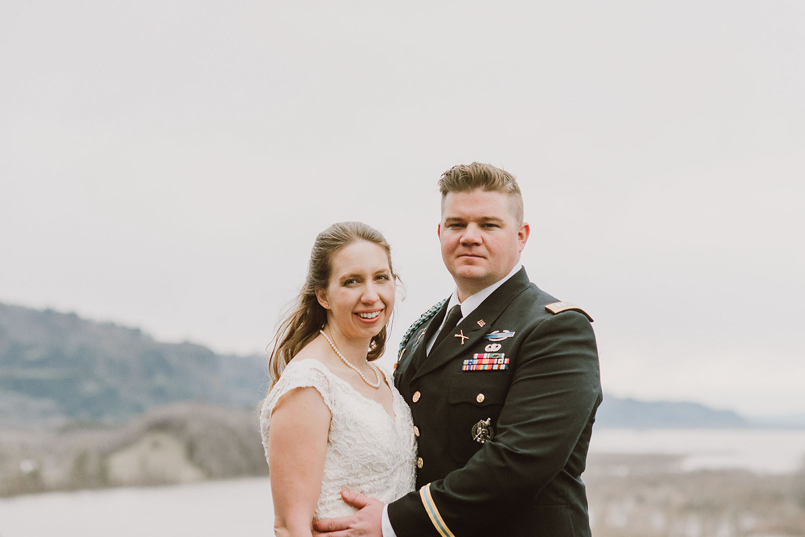Portraits of Bride and Groom overlooking the Columbia River Gorge | Bridal Veil Elopement Photographer