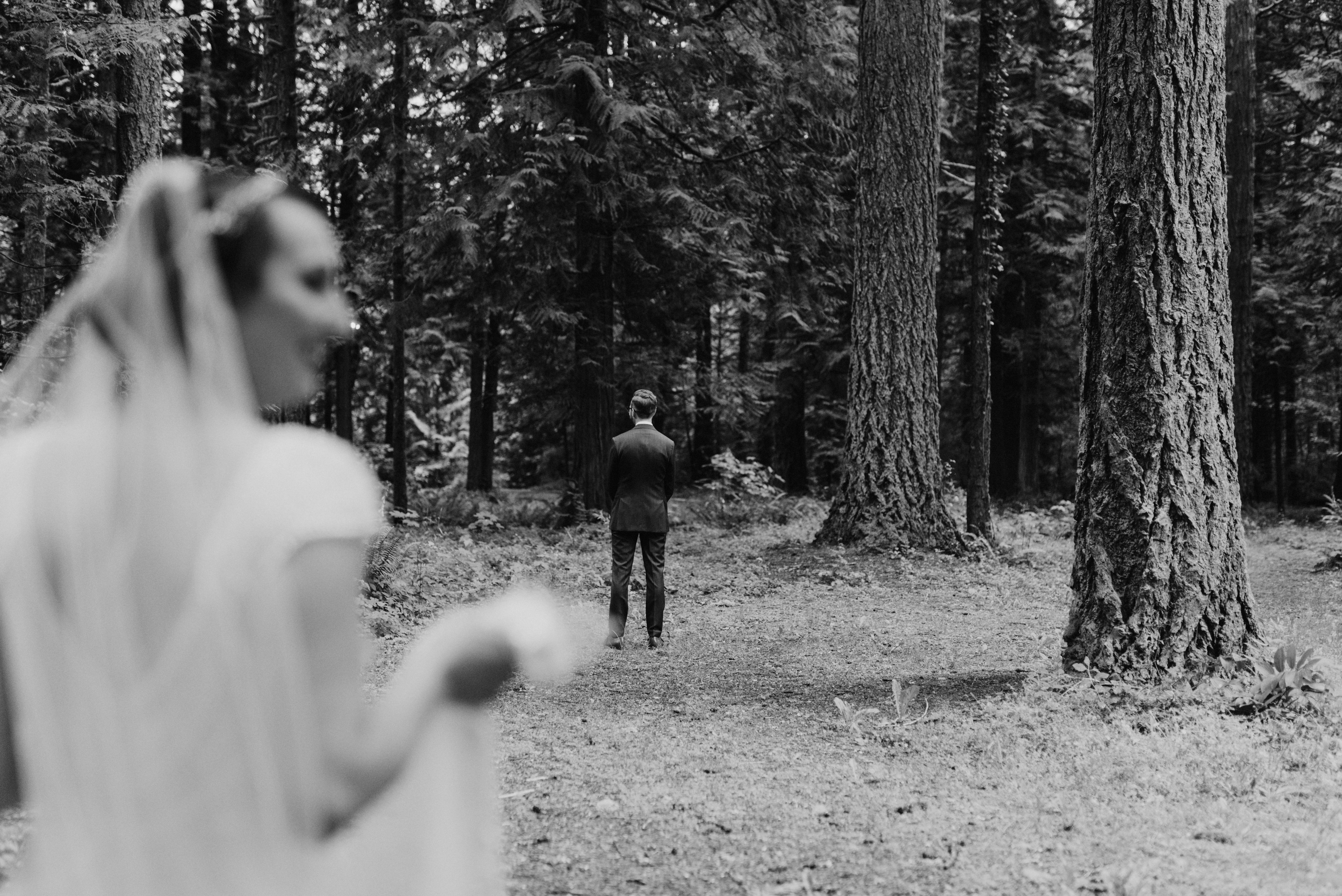 Bride and Groom's first look at Camp Angelos wedding