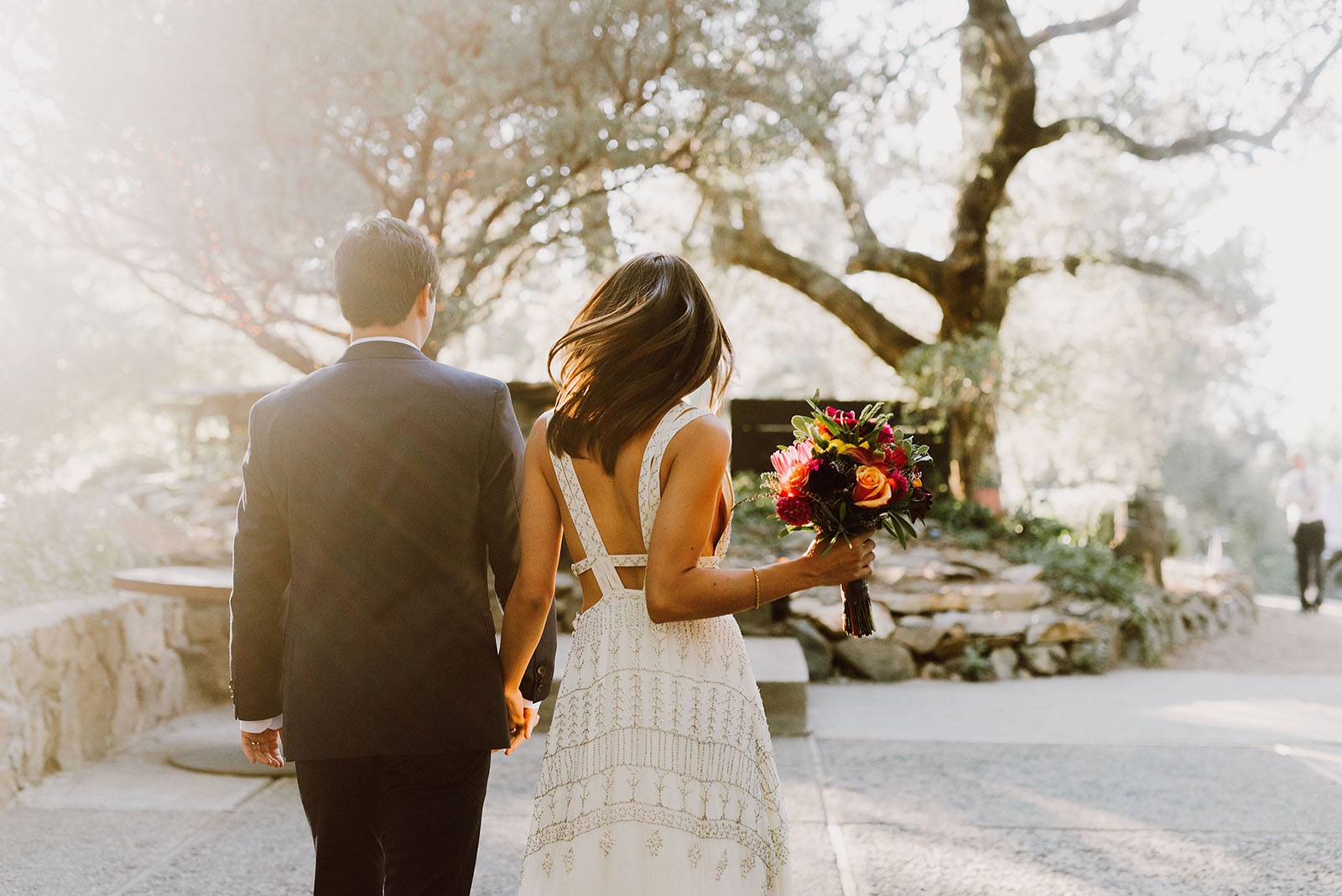 bride and groom walking off into the sunset - Portland Wedding photography