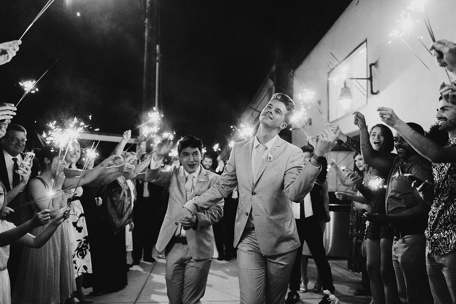 Sparkler exit outside Union Pine wedding reception