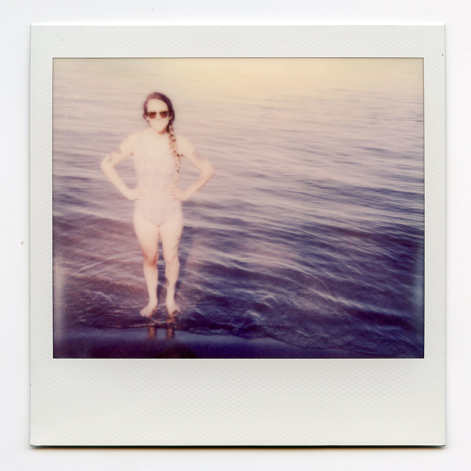 Polaroid of Sallie Ford swimming on Sauvie Island in Portland, OR