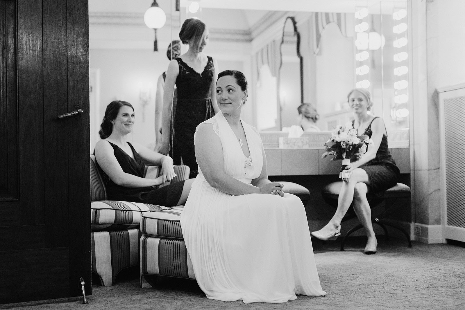 Bride waiting to sign ketubah at her Congregation Beth Israel wedding