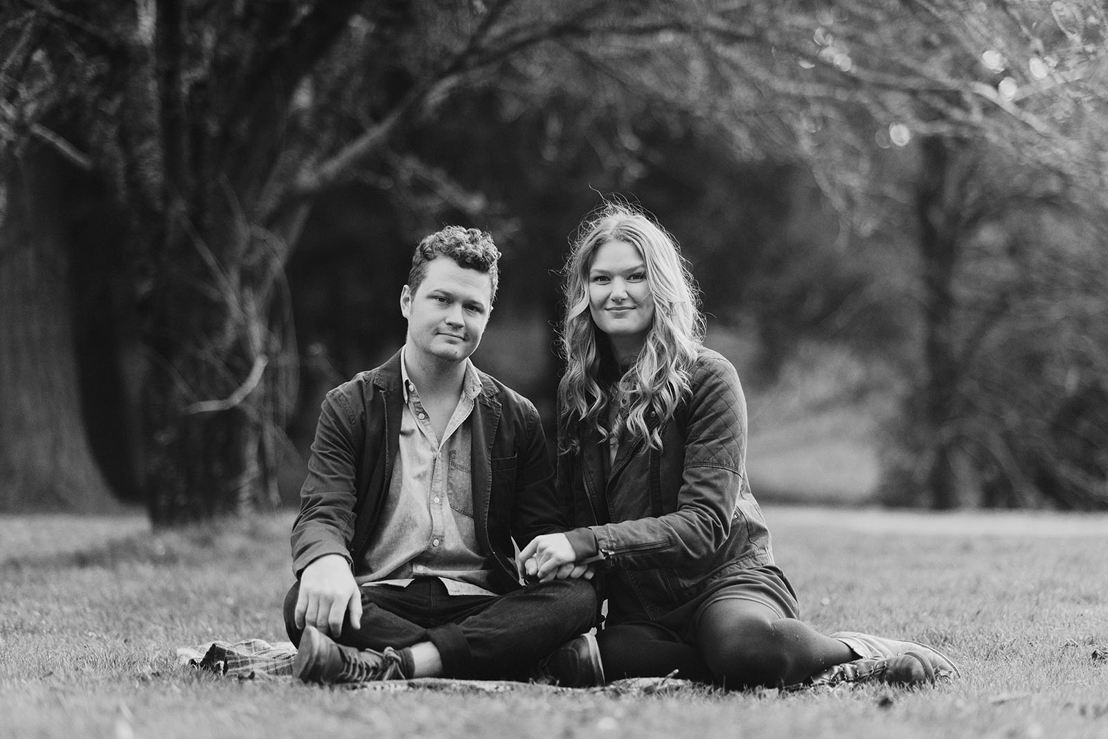 couple having a picnic in their Mt Tabor Engagement Photos