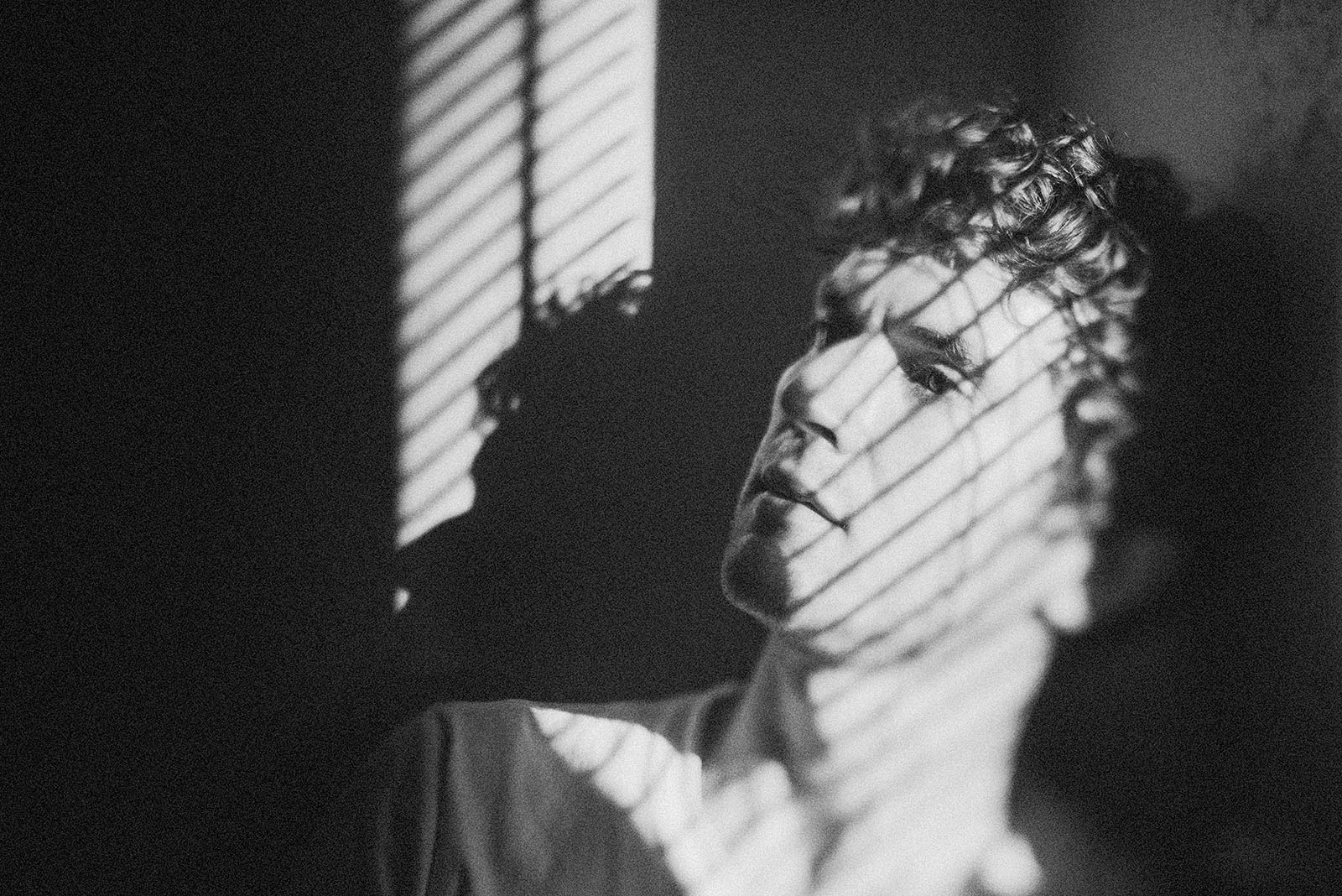 Black and white portrait of Lorain's lead singer - Portland Music Photographer