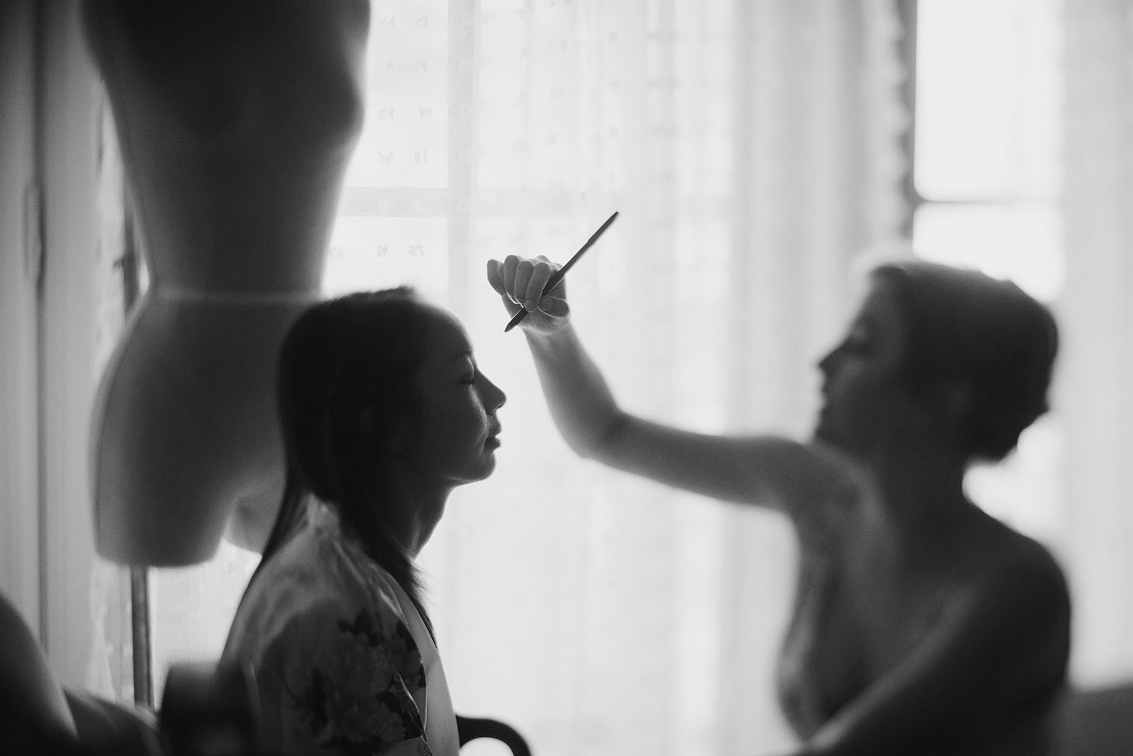 Bride getting ready at Sacred Mountain Retreat Wedding