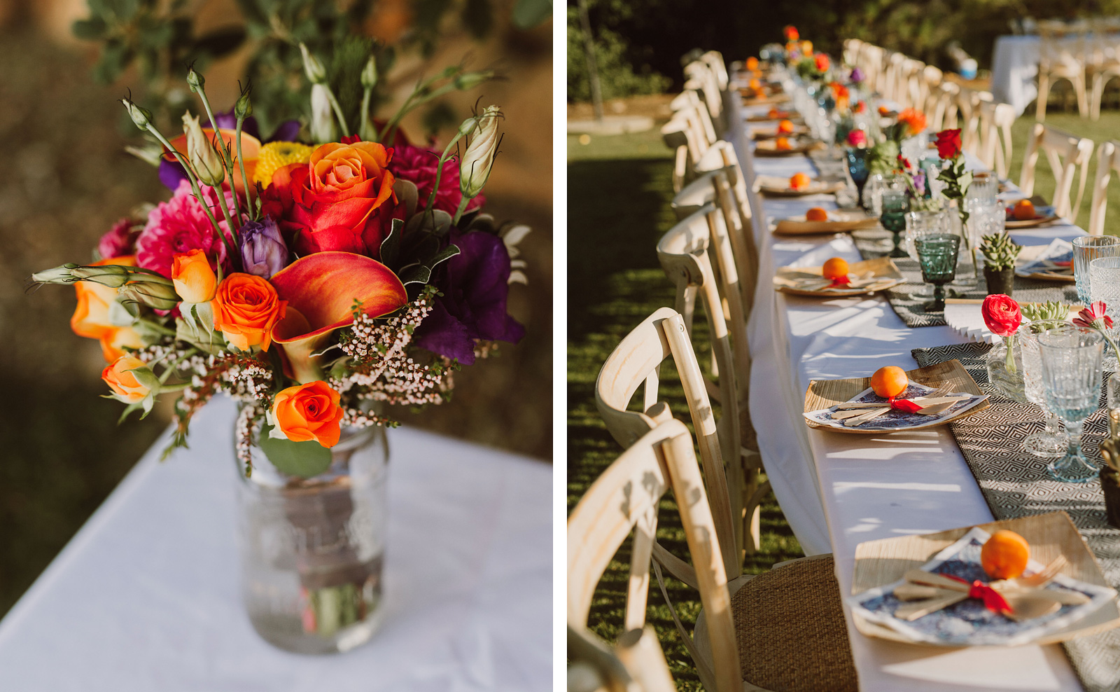 Decorations and table centerpieces at a Sacred Mountain Retreat Wedding