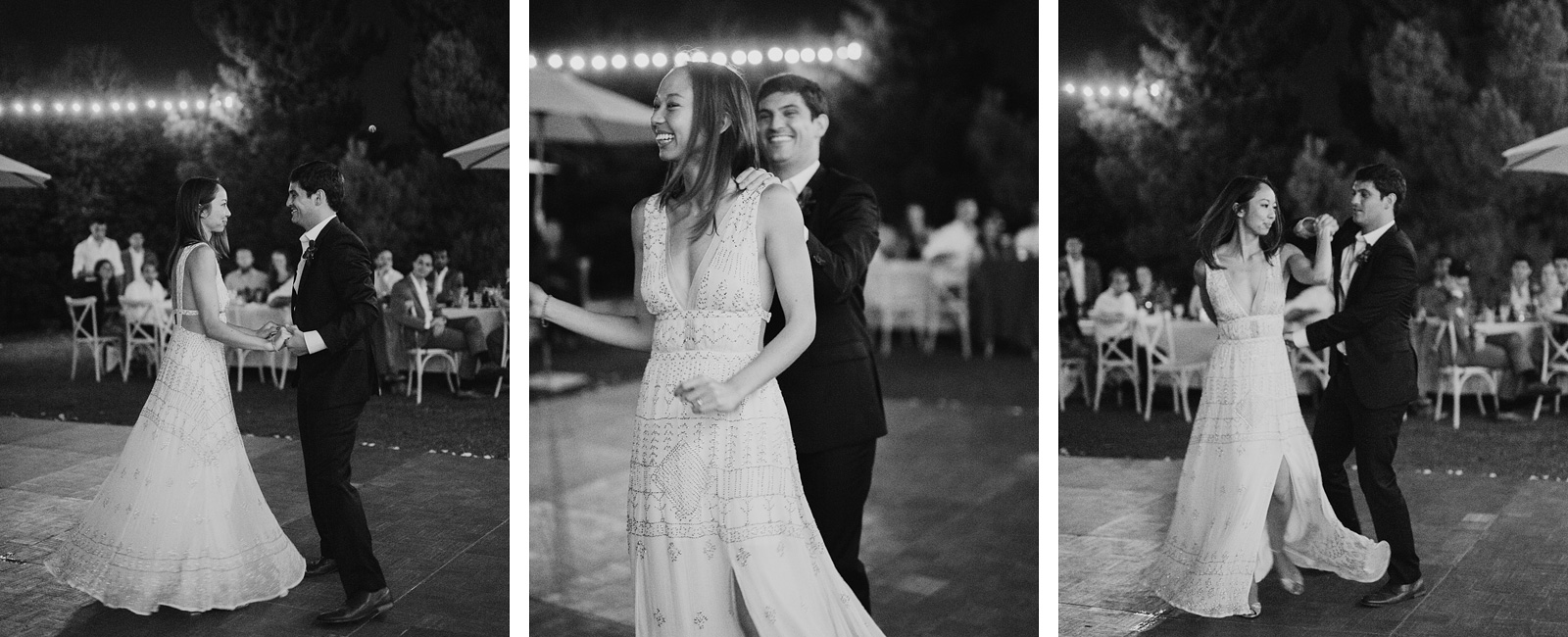 bride and groom having their first dance at a Sacred Mountain Retreat Wedding