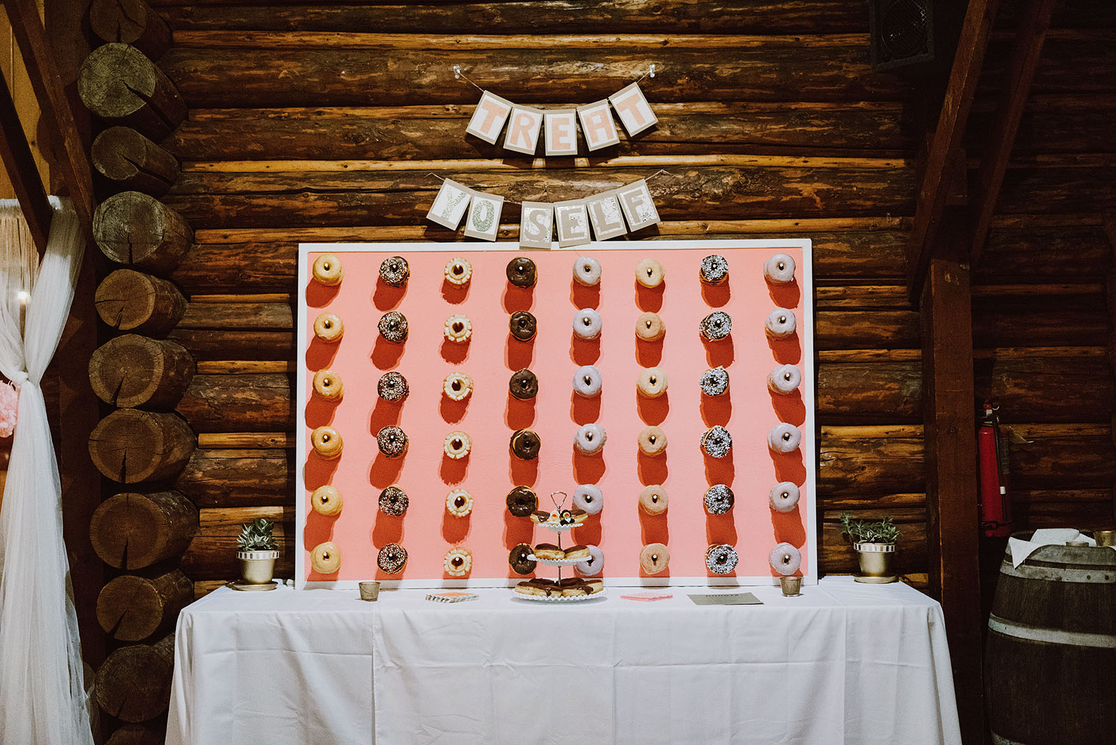 Wall of donuts at a Cedarville Lodge Wedding in Gresham, OR