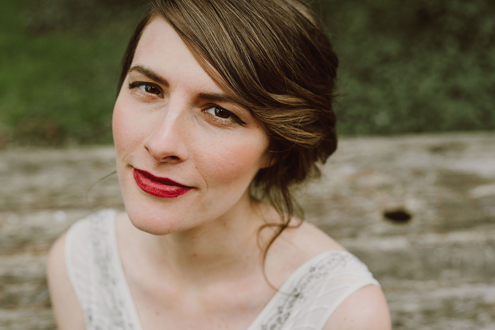 Portland Bridal Photography - Close-up portrait of Bride in full hair and make-up