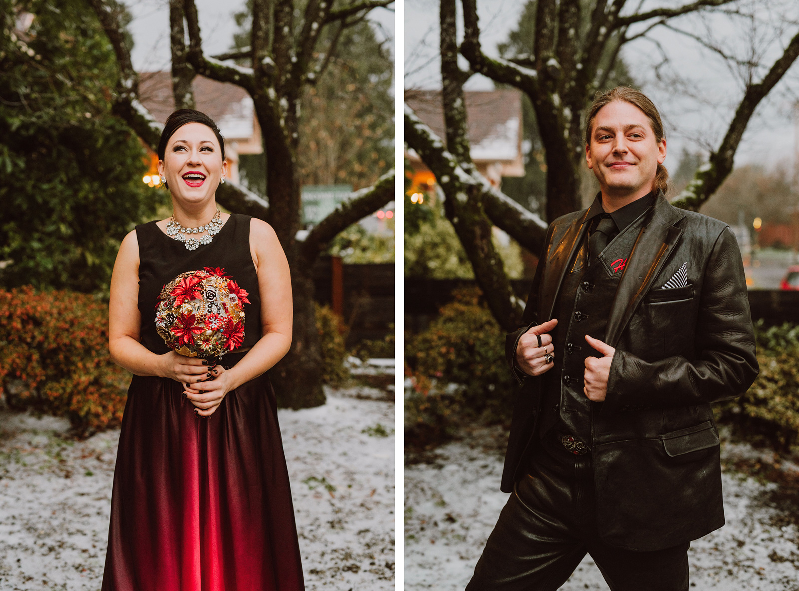 Bride and Groom wearing leather at The Colony St Johns Wedding