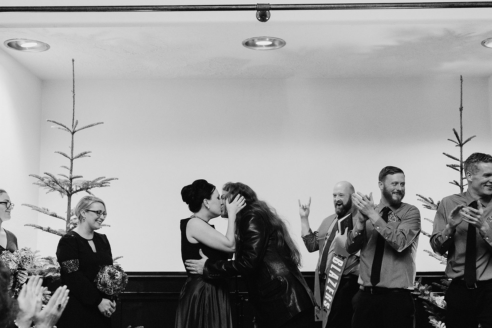 Bride and Groom's first kiss after the ceremony at The Colony St Johns Wedding