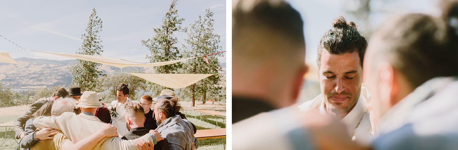 Groom and his inner circle having a moment together before his Columbia Gorge River Wedding