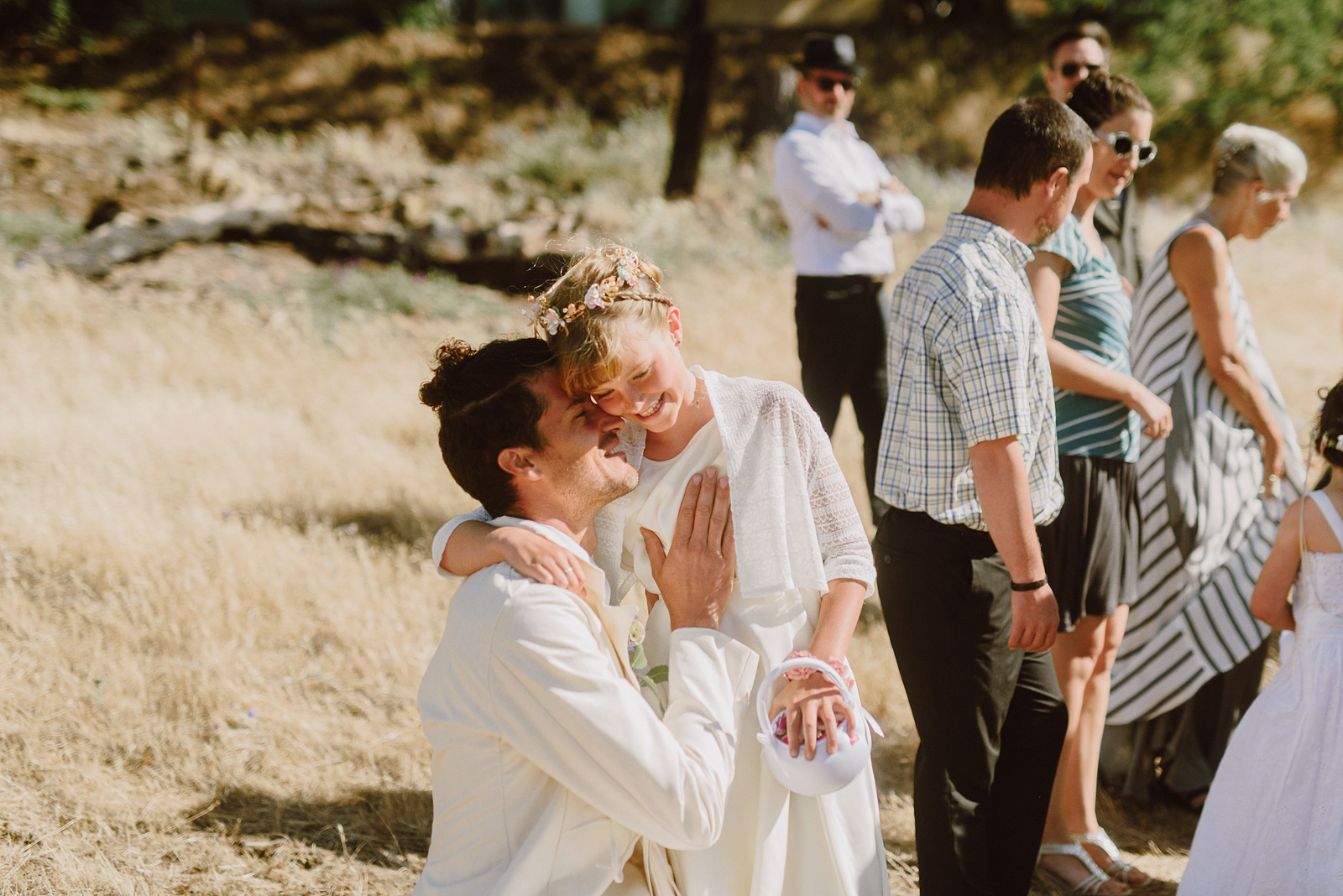 Groom hugging his daughter before walking down the aisle - Columbia Gorge River Wedding