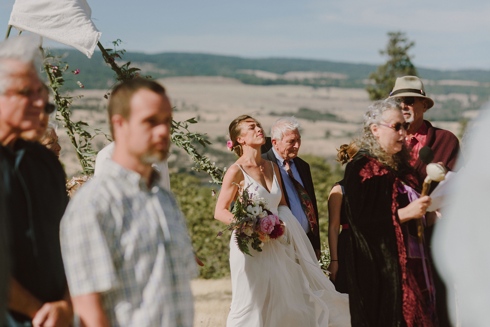 Bride getting emotional during a meditation ritual at a  Columbia River Gorge wedding in Mosier, OR