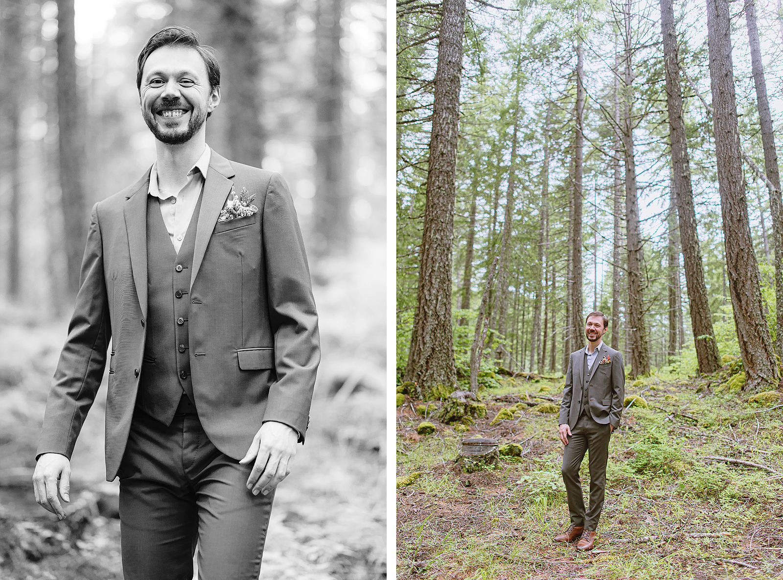 Portraits of the groom in a forest - Trout Lake Wedding, WA