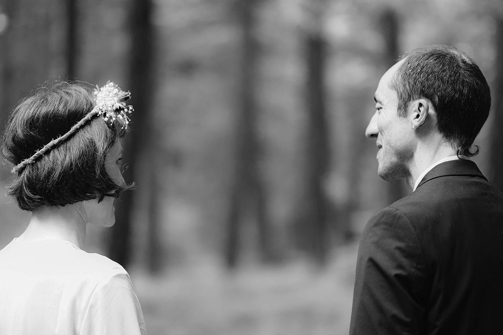 Two officiants looking at each other before the ceremony - Trout Lake Wedding, WA