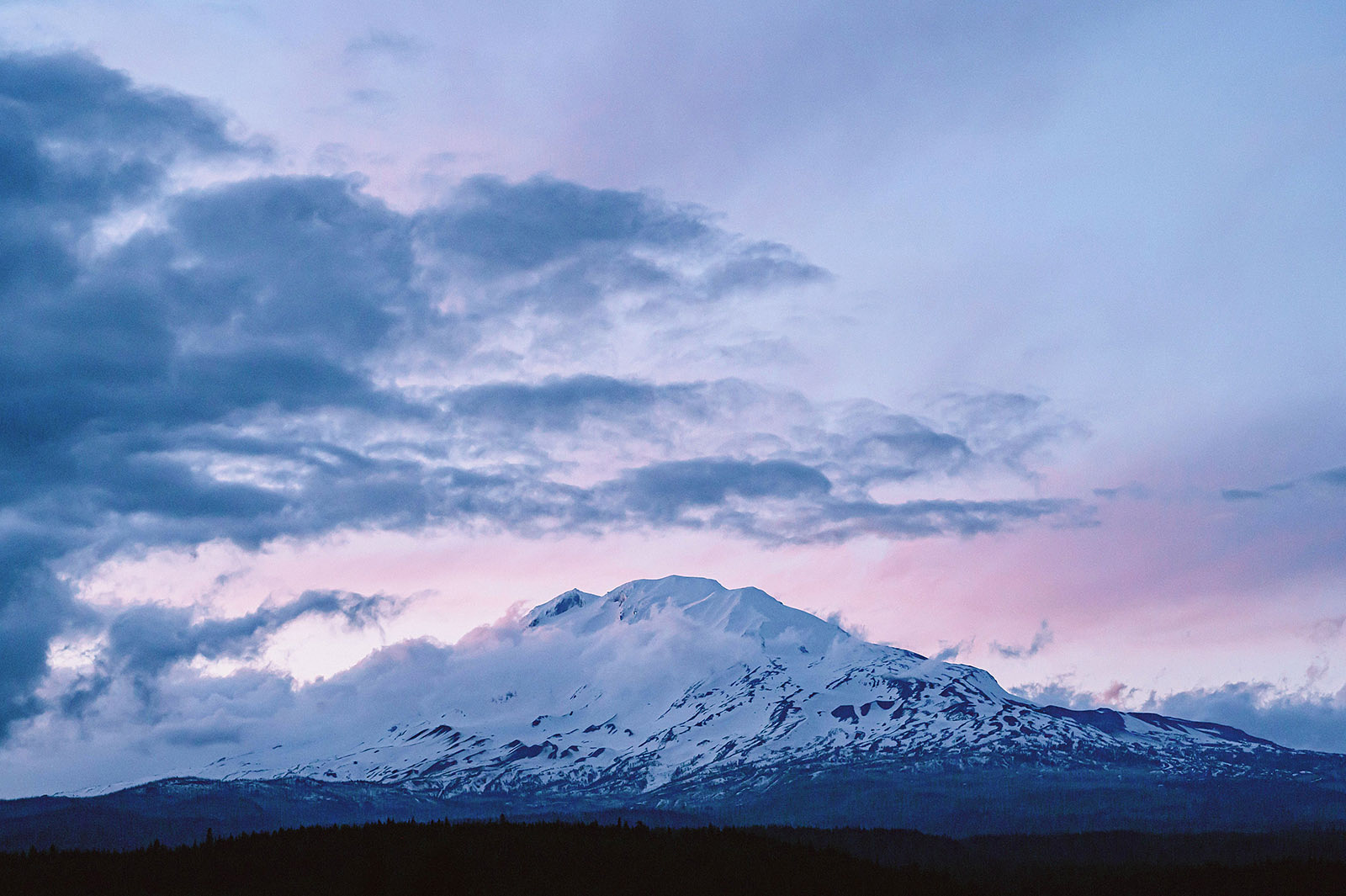 Clouds covering Mt. Adams at sunset from Hollenbeck Park - Trout Lake Wedding, WA