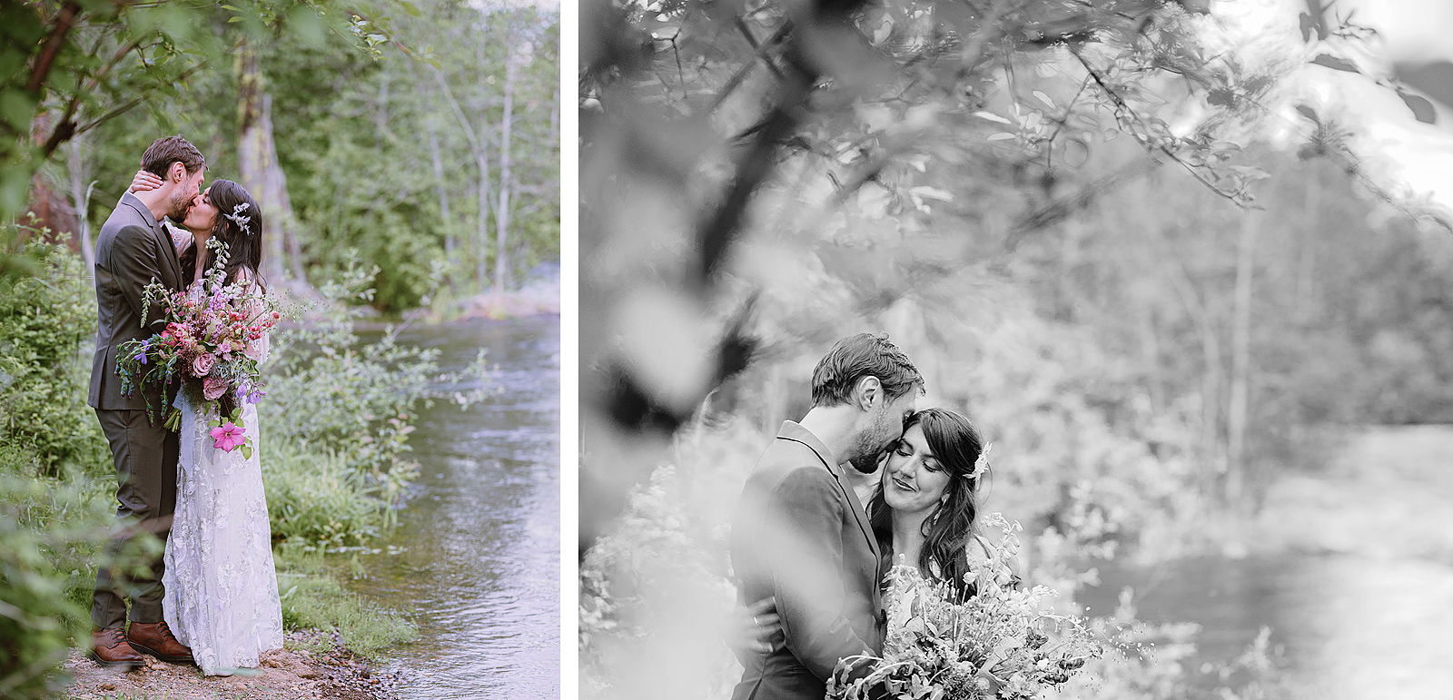 Portraits of bride and groom kissing near Hollenbeck Park - Trout Lake Wedding, WA