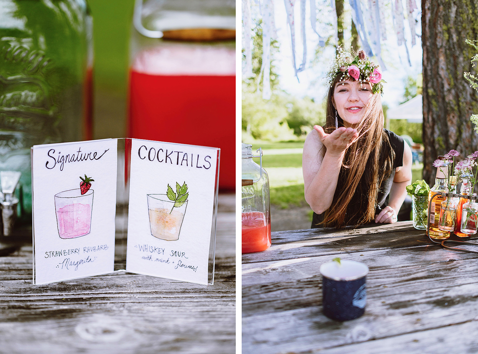 Bartender blowing the camera a kiss during the reception at Hollenbeck Park - Trout Lake Wedding, WA