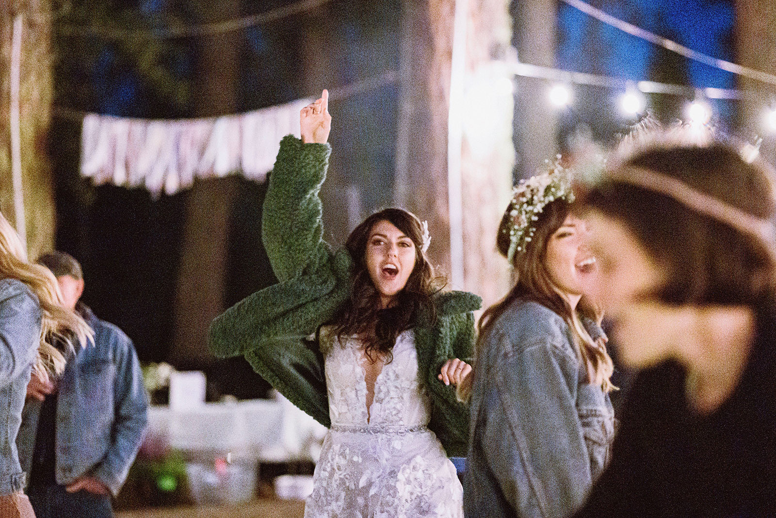 Bride dancing at night - Trout Lake Wedding, WA