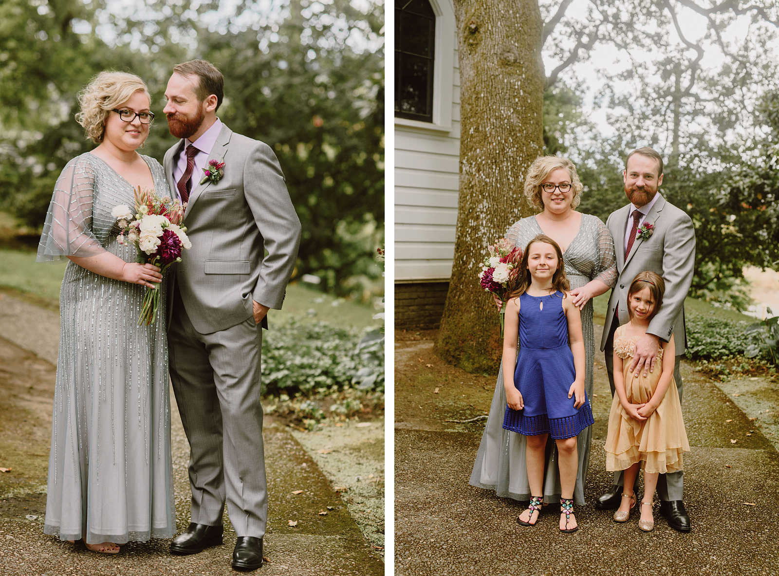 Portraits of newlyweds with the groom's daughter - Oaks Pioneer Church Wedding in Sellwood, OR