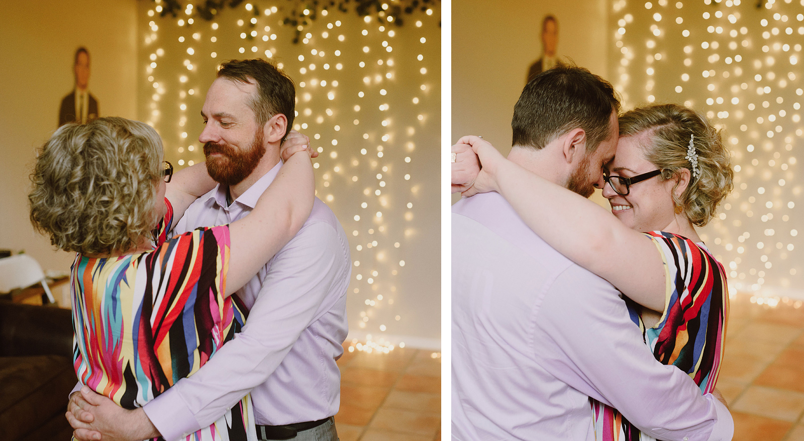 Bride and Groom smiling during their first dance as newlyweds - Oaks Pioneer Church Wedding